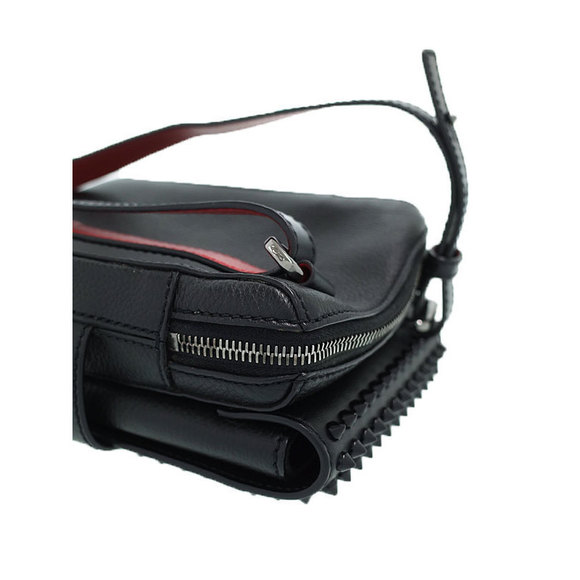 Christian Louboutin Benech Reporter Spike Shoulder Bag Black Red - Picture 8 of 8